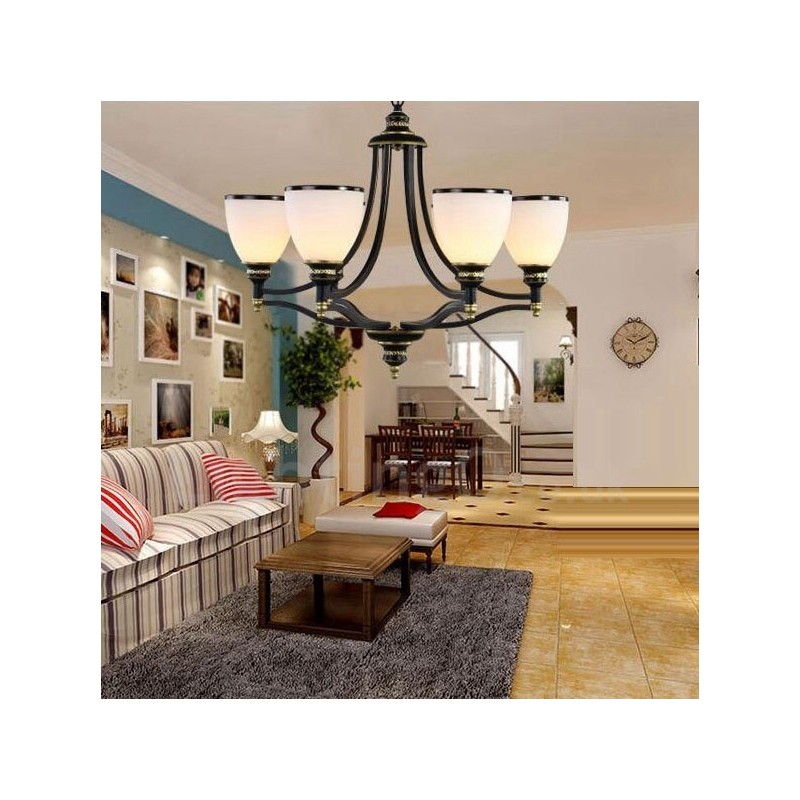 6 Light Rustic Lodge Integrated Metal Chandelier