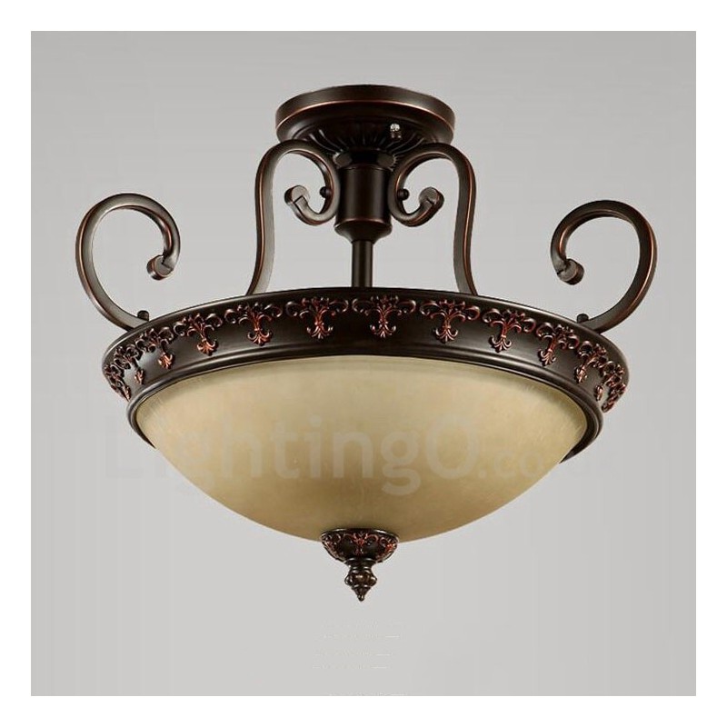 Single Light Rustic Lodge Integrated Metal Flush Mount Light