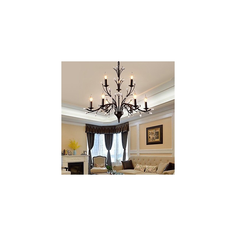 9 Lights Crystal Chandelier Modern Contemporary Traditional Classic Vintage Retro Country Painting Feature