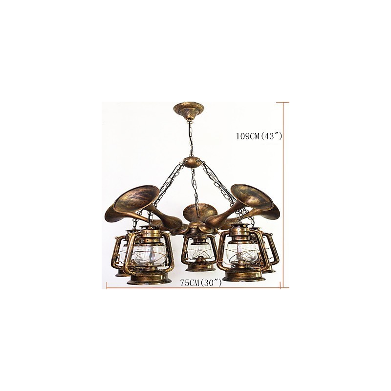 Rustic Lodge Vintage Retro Country Globe Painting Feature for Mini Style Designers Metal Chandelier