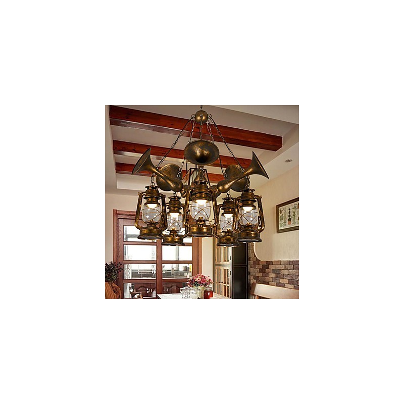 Rustic Lodge Vintage Retro Country Globe Painting Feature for Mini Style Designers Metal Chandelier