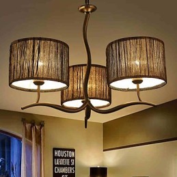 3 Light Traditional Classic Chandelier with Simple Fabric Drum Shade