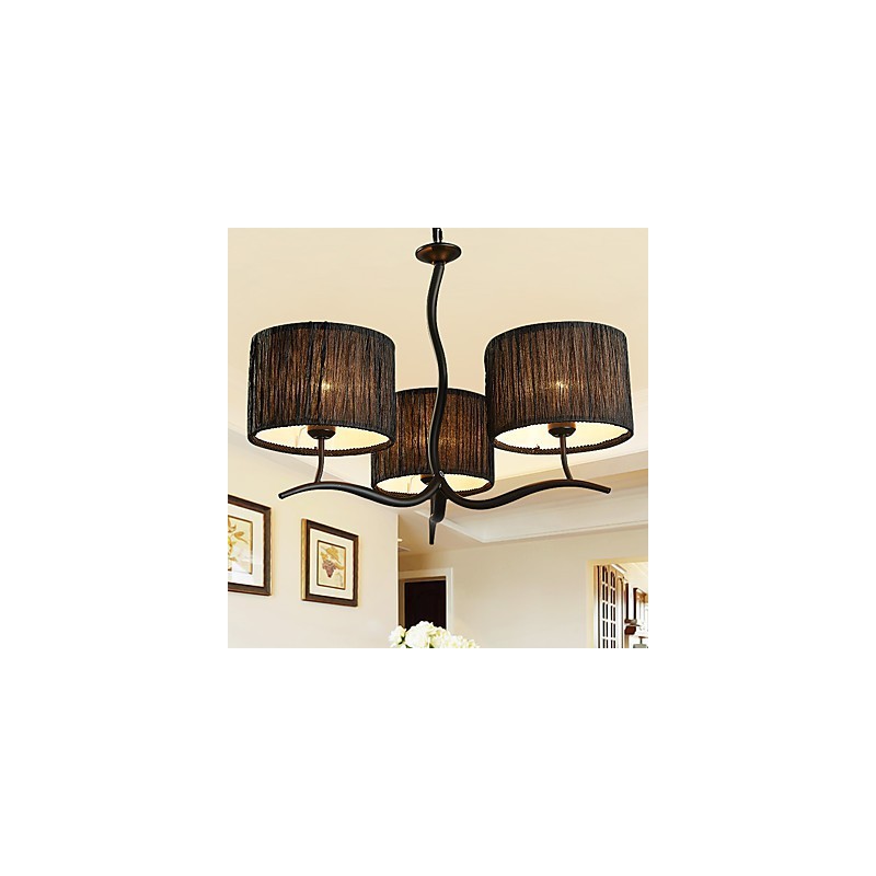 3 Light Traditional Classic Chandelier with Simple Fabric Drum Shade