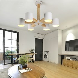 6 Lights Chandelier Modern Contemporary Traditional Classic Vintage Country Wood Feature for Wood