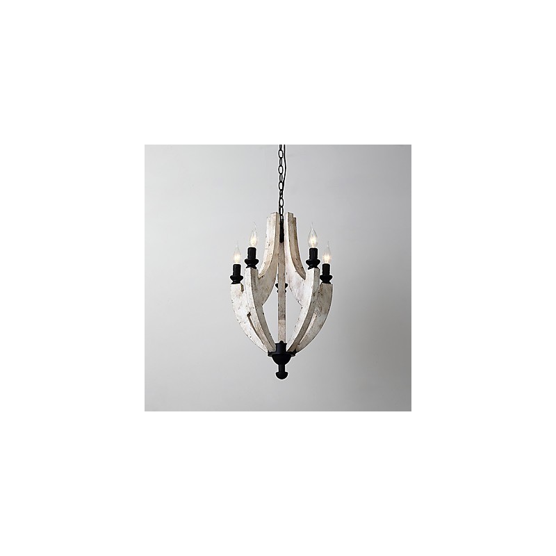 Vintage Painting Feature Mini Style Wood Bamboo Chandelier Lamp the Decorate Pendant Lamp