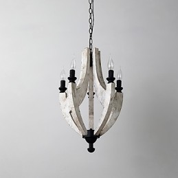 Vintage Painting Feature Mini Style Wood Bamboo Chandelier Lamp the Decorate Pendant Lamp