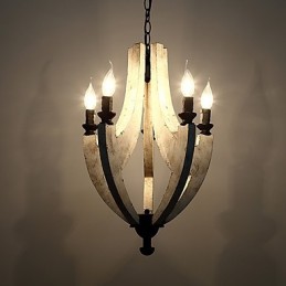 Vintage Painting Feature Mini Style Wood Bamboo Chandelier Lamp the Decorate Pendant Lamp