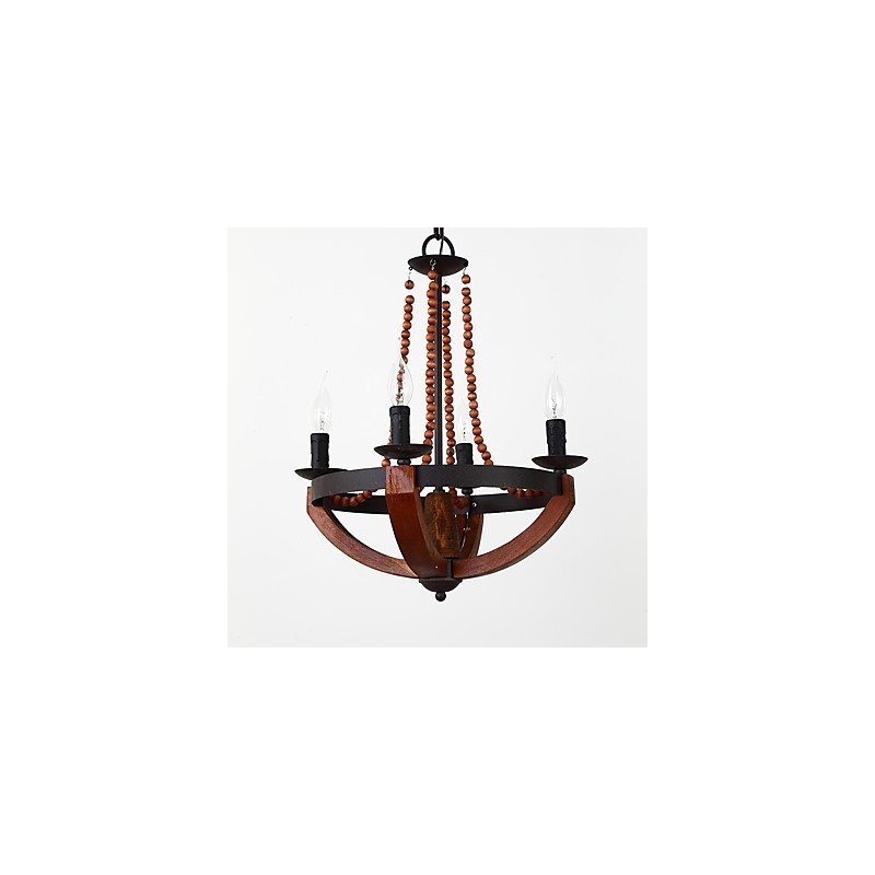 Four Light Vintage Painting Feature Mini Style Wood Bamboo Chandelier Lamp the Decorate Pendant Lamp