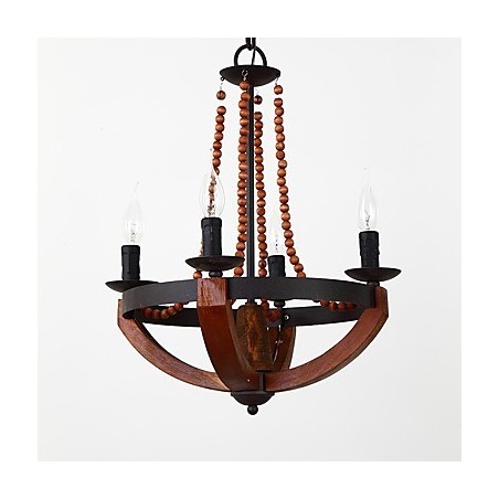 Four Light Vintage Painting Feature Mini Style Wood Bamboo Chandelier Lamp the Decorate Pendant Lamp