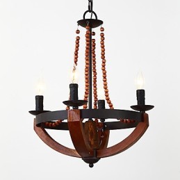 Four Light Vintage Painting Feature Mini Style Wood Bamboo Chandelier Lamp the Decorate Pendant Lamp