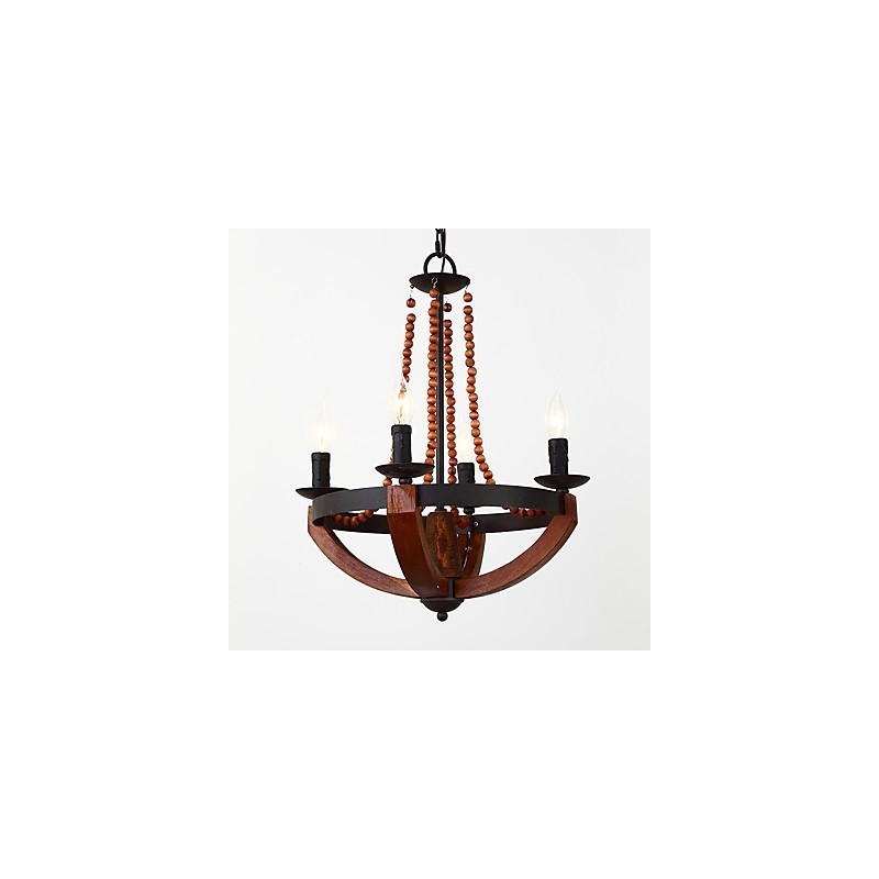 Four Light Vintage Painting Feature Mini Style Wood Bamboo Chandelier Lamp the Decorate Pendant Lamp
