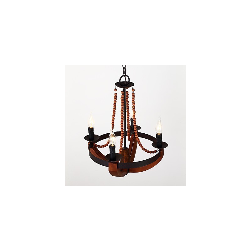 Four Light Vintage Painting Feature Mini Style Wood Bamboo Chandelier Lamp the Decorate Pendant Lamp
