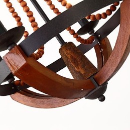 Four Light Vintage Painting Feature Mini Style Wood Bamboo Chandelier Lamp the Decorate Pendant Lamp