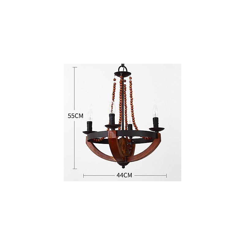 Four Light Vintage Painting Feature Mini Style Wood Bamboo Chandelier Lamp the Decorate Pendant Lamp