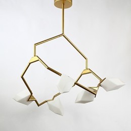 Five Light Post Modern Metal with Glass Peach Chandelier Lamp the Canteen Decorate Pendant Lamp