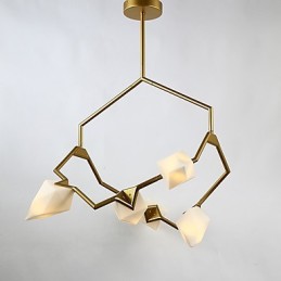 Five Light Post Modern Metal with Glass Peach Chandelier Lamp the Canteen Decorate Pendant Lamp