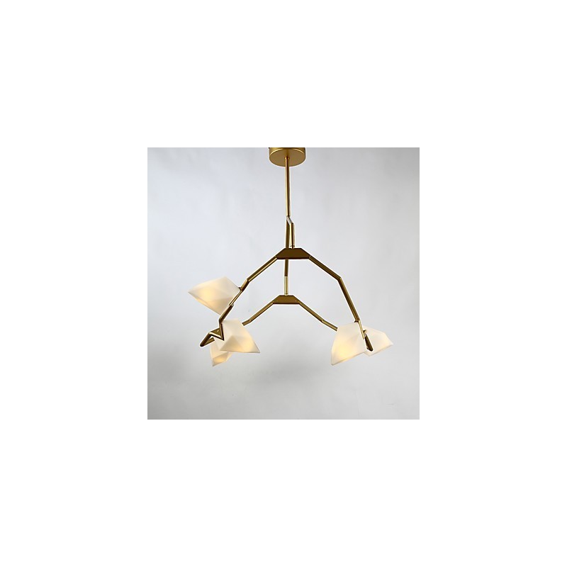 Five Light Post Modern Metal with Glass Peach Chandelier Lamp the Canteen Decorate Pendant Lamp