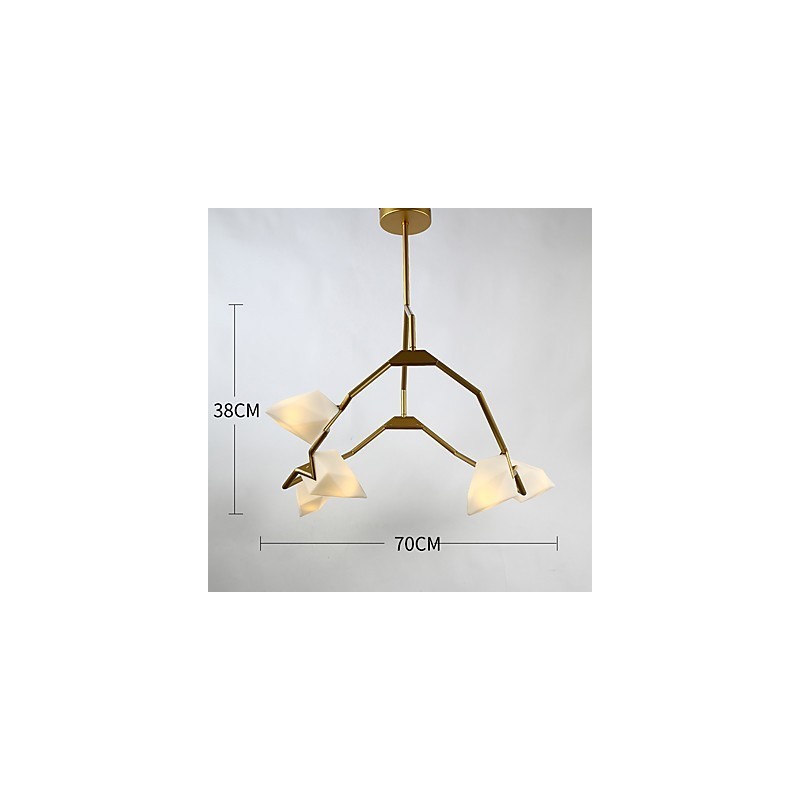 Five Light Post Modern Metal with Glass Peach Chandelier Lamp the Canteen Decorate Pendant Lamp