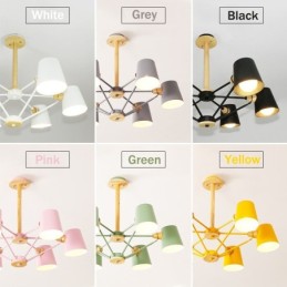 Multi Colours Macaron Wood Vintage Painting Feature Metal Chandelier