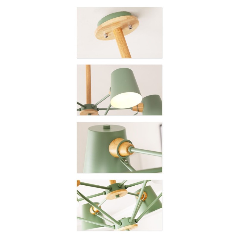 Multi Colours Macaron Wood Vintage Painting Feature Metal Chandelier