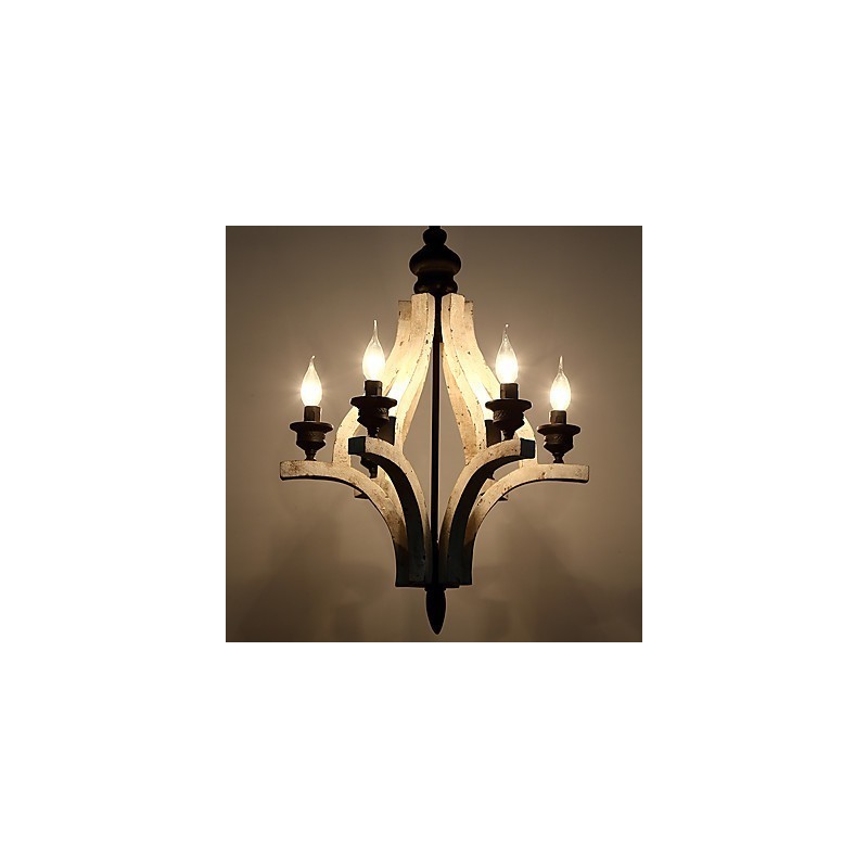 Vintage Painting Feature Mini Style Wood Bamboo Chandelier Lamp the Decorate Pendant Lamp