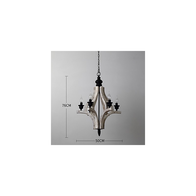 Vintage Painting Feature Mini Style Wood Bamboo Chandelier Lamp the Decorate Pendant Lamp