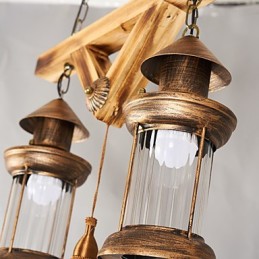 Rustic Lodge Globe Vintage Retro Country Painting Feature for Mini Style Designers Metal Chandelier