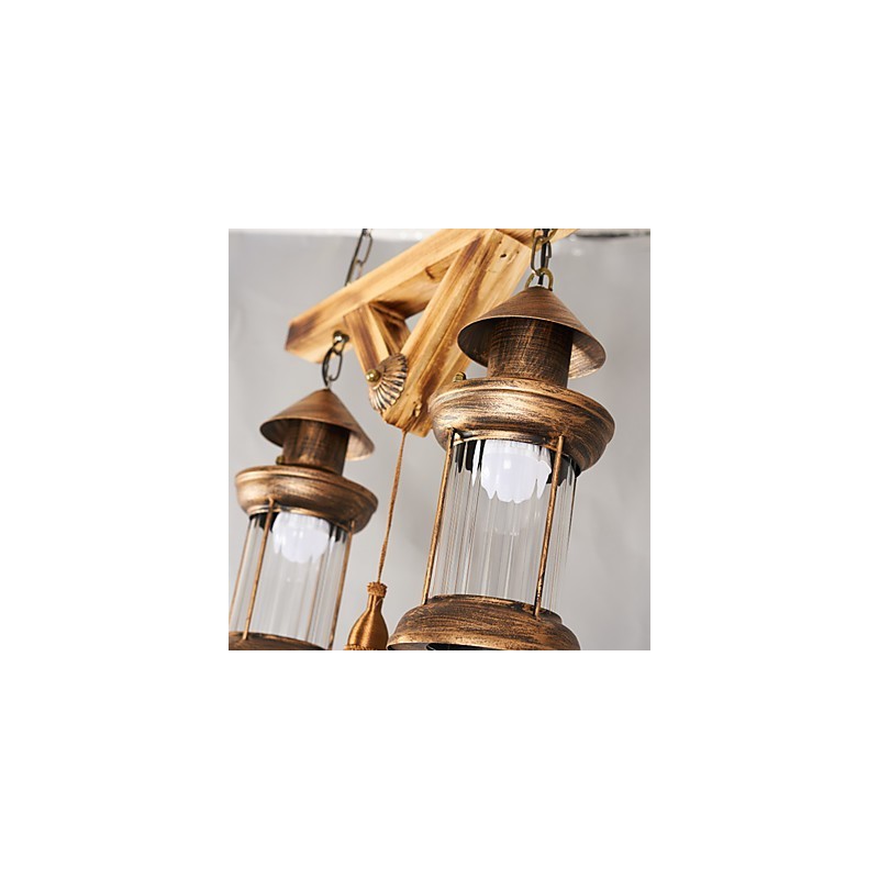 Rustic Lodge Globe Vintage Retro Country Painting Feature for Mini Style Designers Metal Chandelier