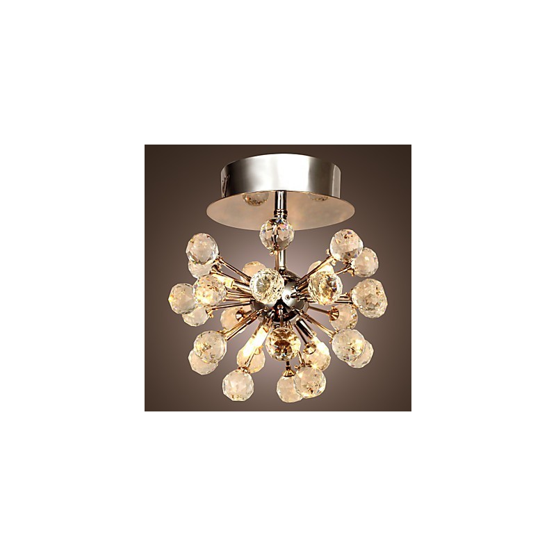 Modern Contemporary Crystal Mini Style Chrome Metal Chandelier Flush Mount