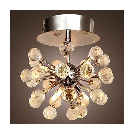 Modern Contemporary Crystal Mini Style Chrome Metal Chandelier Flush Mount