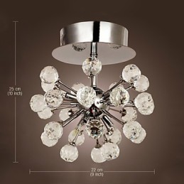 Modern Contemporary Crystal Mini Style Chrome Metal Chandelier Flush Mount