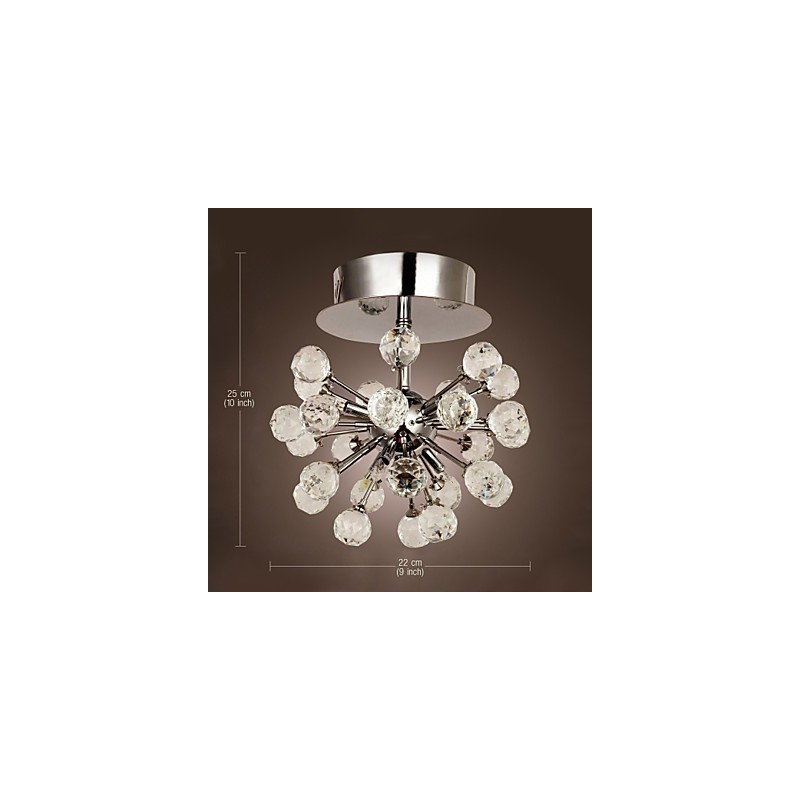 Modern Contemporary Crystal Mini Style Chrome Metal Chandelier Flush Mount