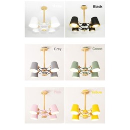 4 Light Multi Colours Macaron Wood Vintage Painting Feature Metal Chandelier