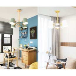 4 Light Multi Colours Macaron Wood Vintage Painting Feature Metal Chandelier