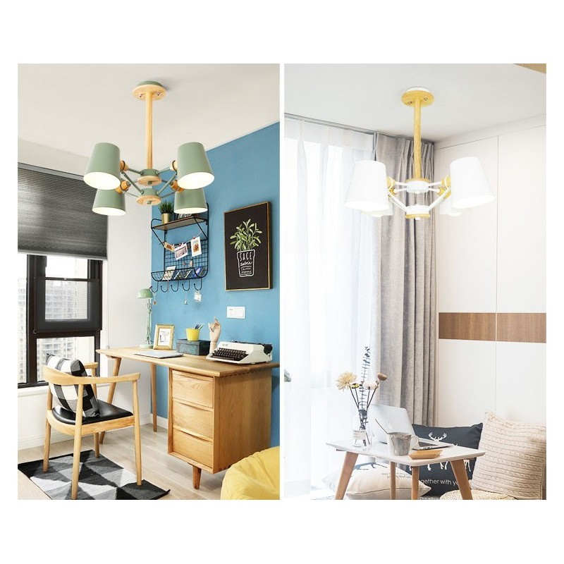 4 Light Multi Colours Macaron Wood Vintage Painting Feature Metal Chandelier