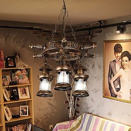 Rustic Lodge Vintage Retro Country Globe Painting Feature for Mini Style Designers Metal Chandelier