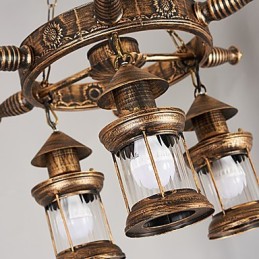 Rustic Lodge Vintage Retro Country Globe Painting Feature for Mini Style Designers Metal Chandelier