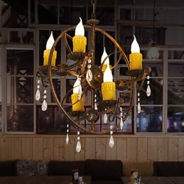 Rustic Lodge Vintage Retro Country Globe Painting Feature for Mini Style Designers Metal Chandelier