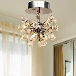 Modern Contemporary Crystal Mini Style Chrome Metal Chandelier Flush Mount