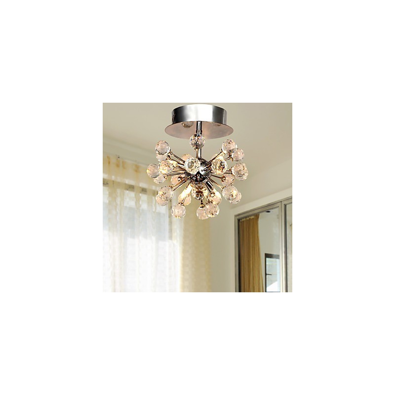 Modern Contemporary Crystal Mini Style Chrome Metal Chandelier Flush Mount