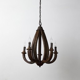 Vintage Painting Feature Mini Style Wood Bamboo Chandelier Lamp the Decorate Pendant Lamp