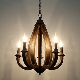 Vintage Painting Feature Mini Style Wood Bamboo Chandelier Lamp the Decorate Pendant Lamp