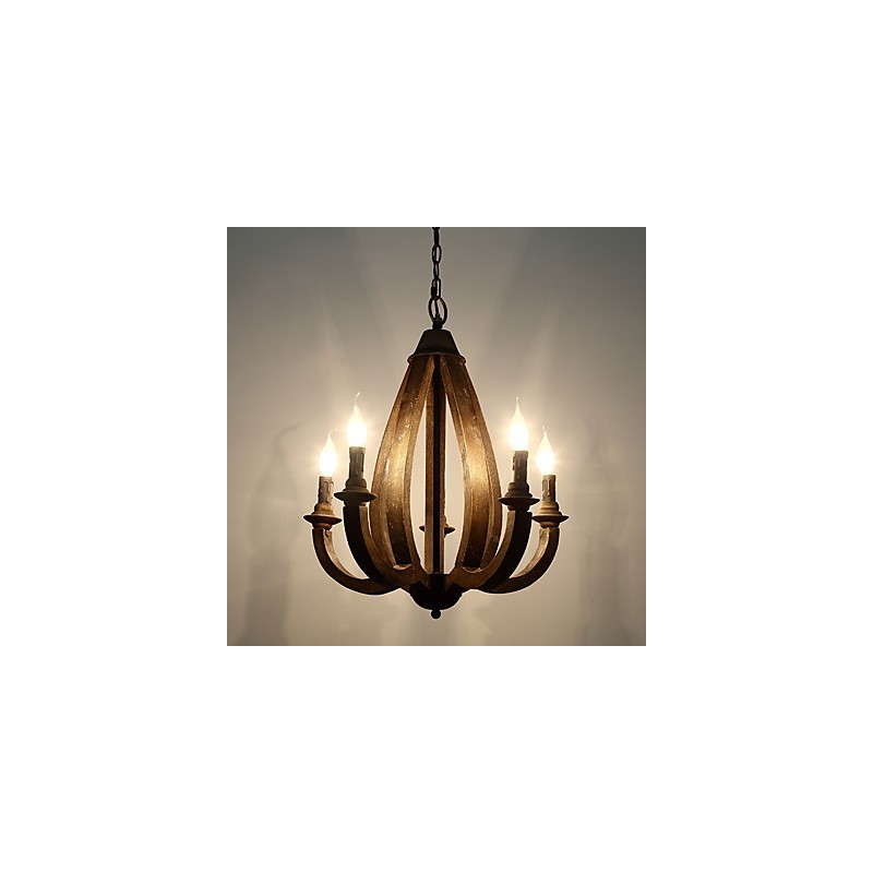 Vintage Painting Feature Mini Style Wood Bamboo Chandelier Lamp the Decorate Pendant Lamp