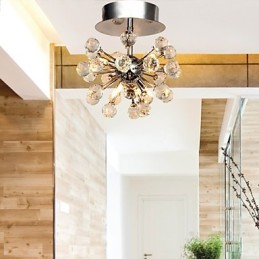 Modern Contemporary Crystal Mini Style Chrome Metal Chandelier Flush Mount