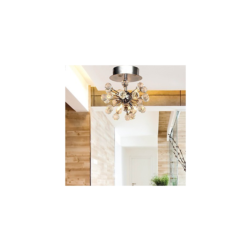 Modern Contemporary Crystal Mini Style Chrome Metal Chandelier Flush Mount