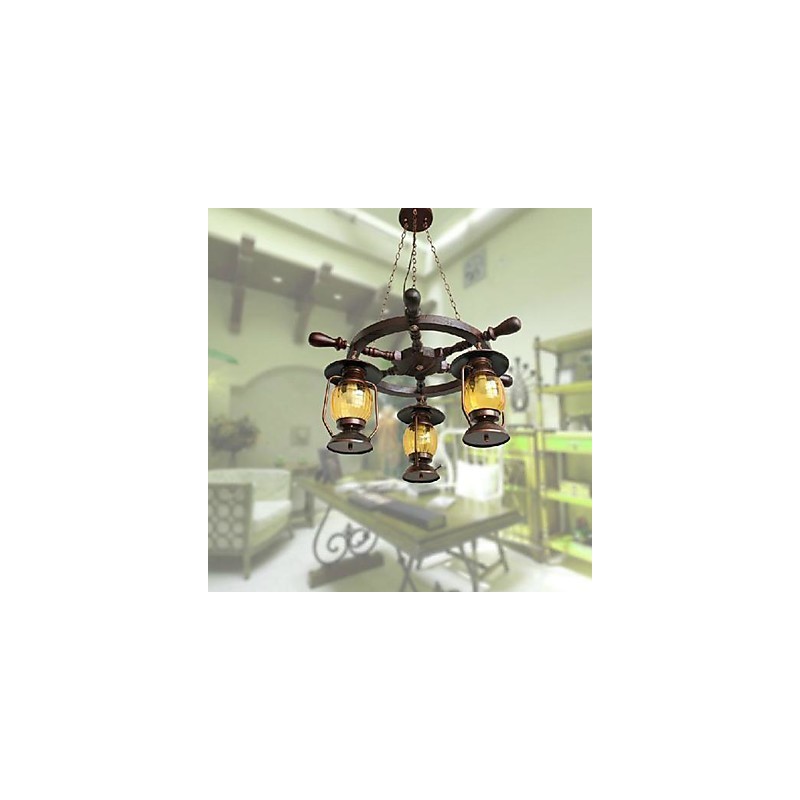 Retro Painting Wood Bamboo Chandelier