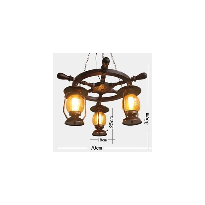 Retro Painting Wood Bamboo Chandelier