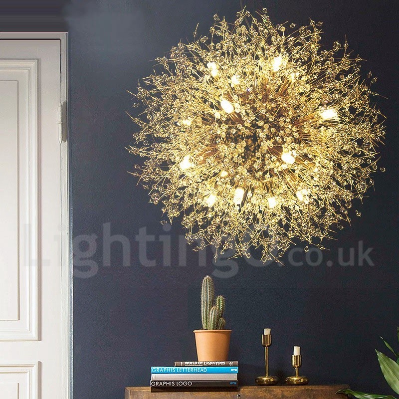 Firework Globe Dandelion Chrome Feature Crystal Metal Chandelier