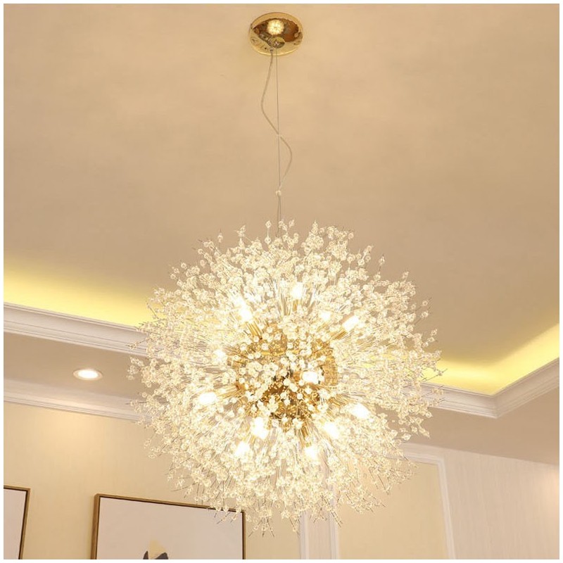 Firework Globe Dandelion Chrome Feature Crystal Metal Chandelier
