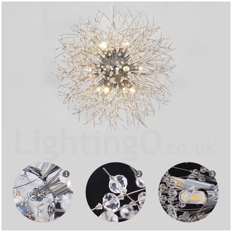 Firework Globe Dandelion Chrome Feature Crystal Metal Chandelier